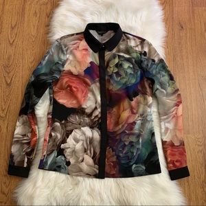 Ted Baker Black Floral Button Down Shirt Top 1